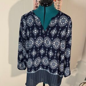 Olive & Oak Navy Blue Patterned Blouse